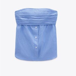 ZARA Blue Stripe Button Up Tube Top